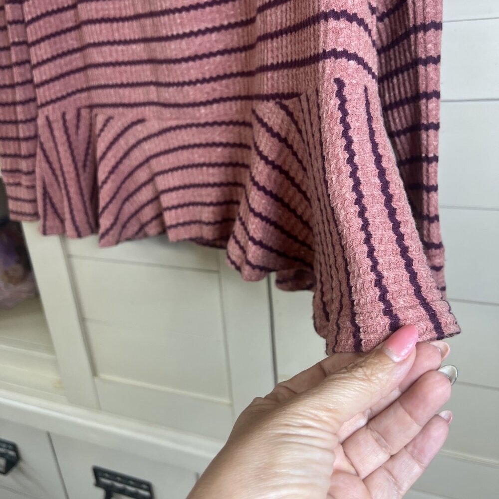Free People We The Free Striped Slouchy Top Linen Blend Shirt Pink Size Large - Picture 3 of 10